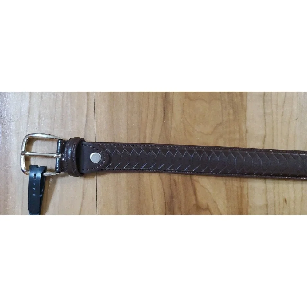 TOOLED‎ Belt Western XL 42-44 Genuine Leather Geometric Dark Brown